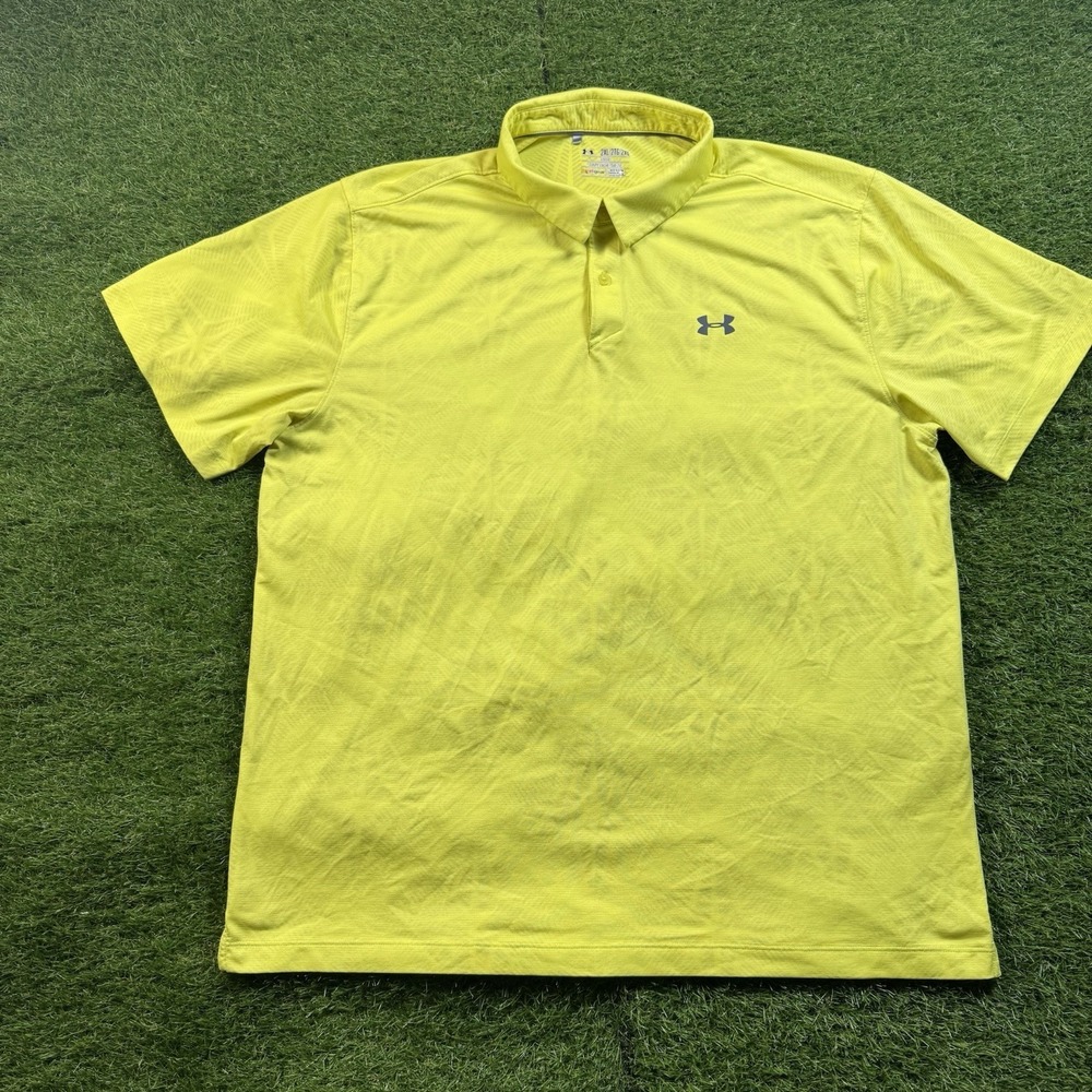 Under Armour The Playoff Polo Mens 2XL Yellow Jacquard Print Performance Golf